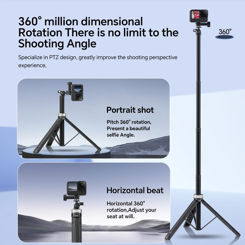 11 Hero 6 Tripod 5 Rotation For Selfie Action 9 10 Osmo Foldable 7 8 1.5M 360° 12 Stick Selfie Stick GoPro Insta360 DJI