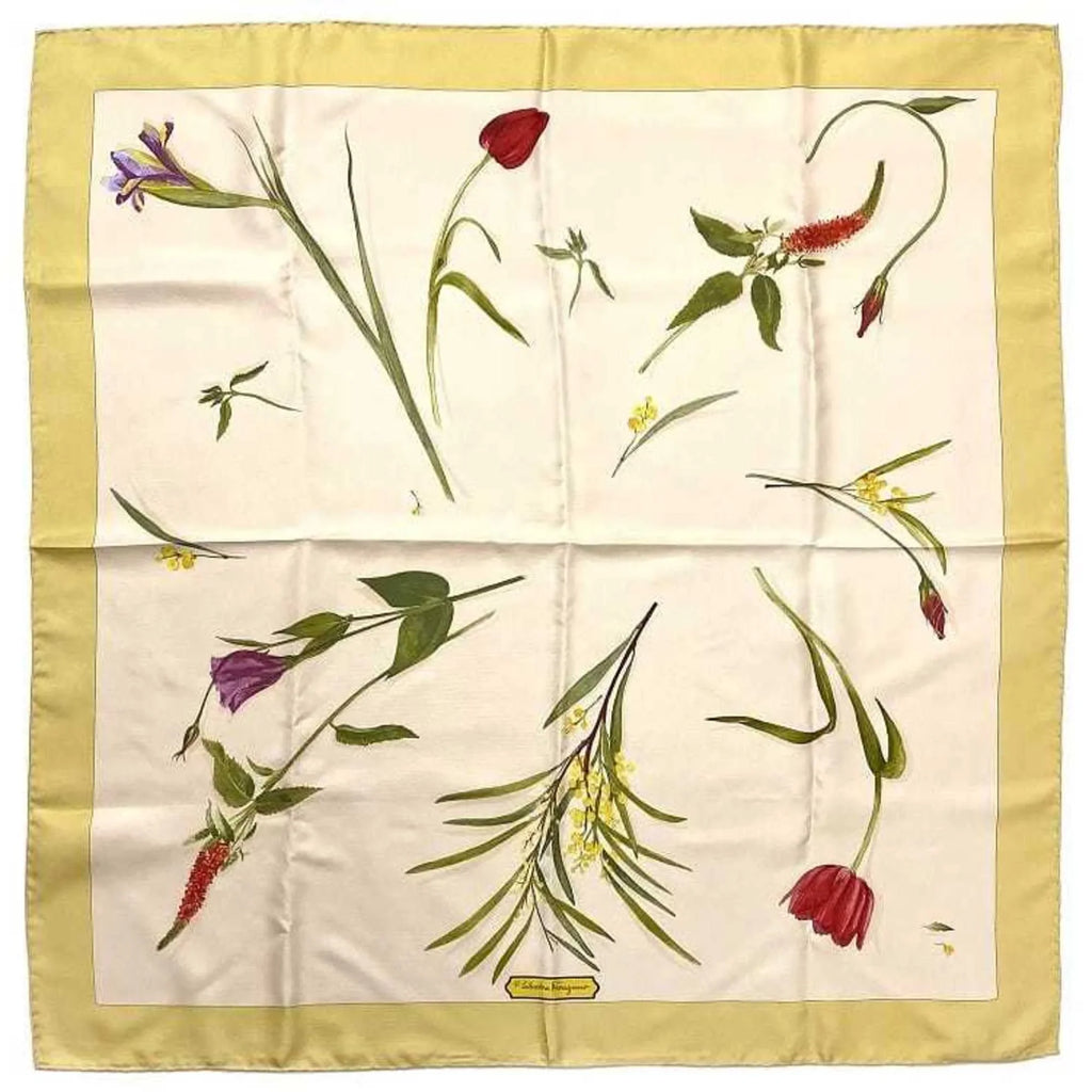 Fashion (Good) Flower Scarf Women's Pre-Owned Pink Silk 100% Yellow Accessories Salvatore Ferragamo