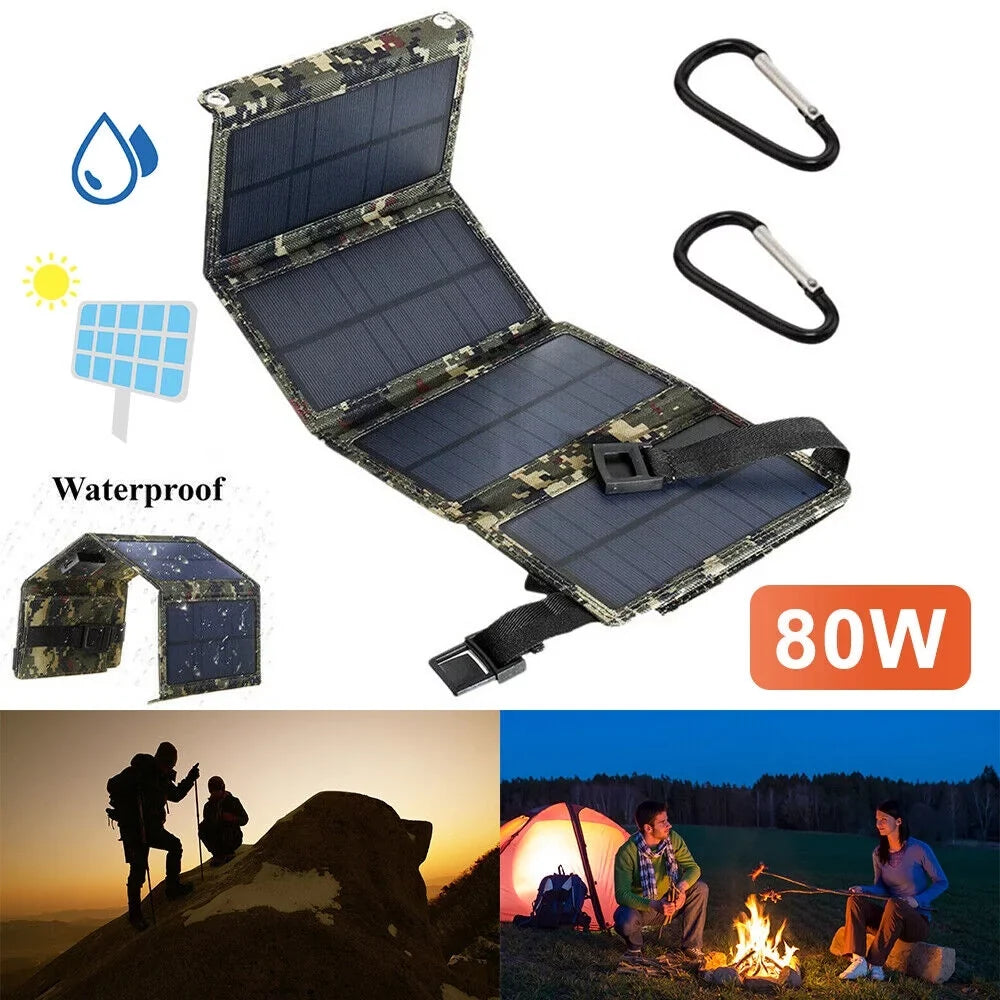 Camping Quality Battery Panel Charger Phone Rechargeable Portable Hiking Outdoor USB OnemayshipOnemayship High Solar Foldable 80W
