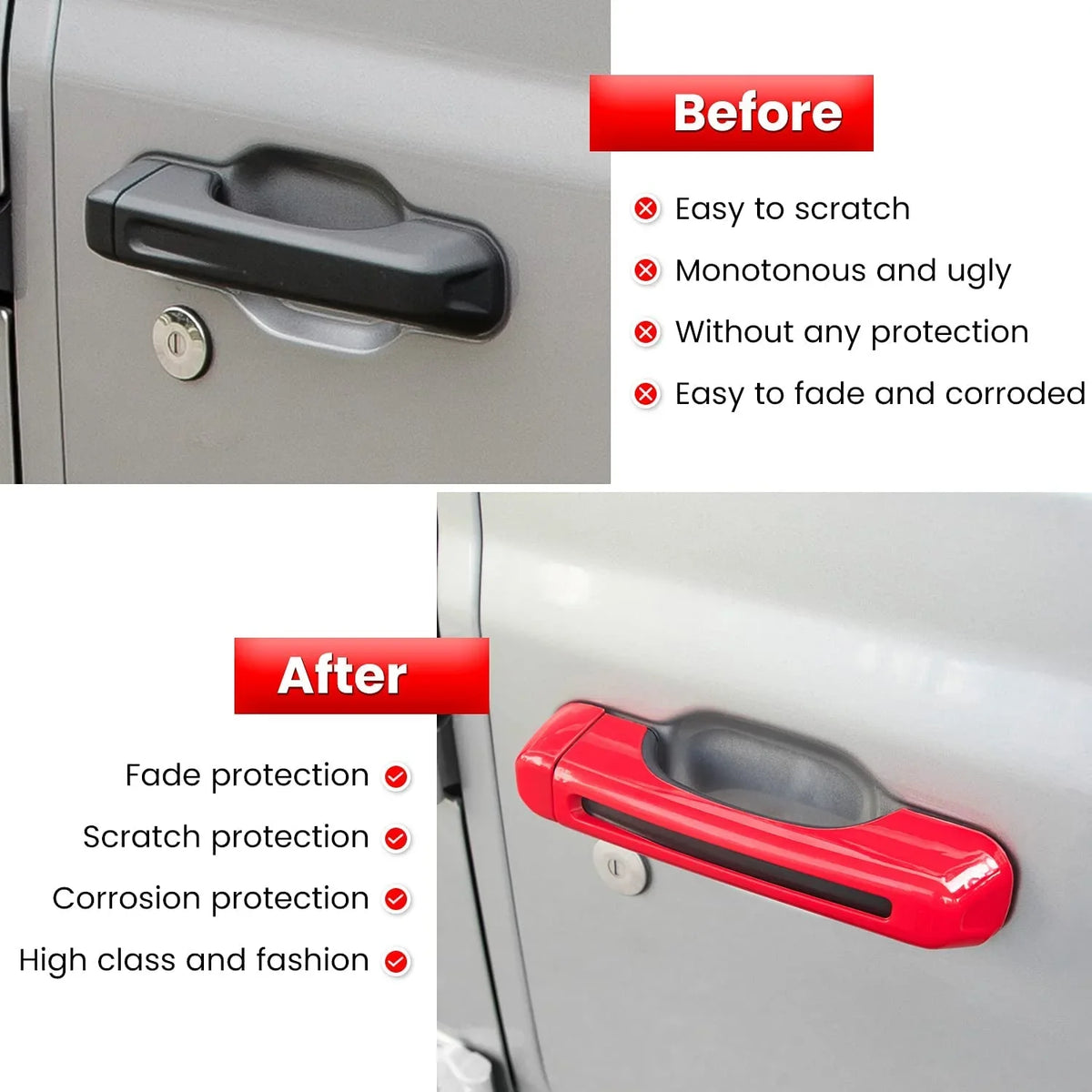 Gladiator E-cowlboy Cover for Jeep Handle JT 5PCS) JLU Wrangler Accessories Sports (Red Unlimited JL & Rubicon 2018-2022 Freedom Inserts Exterior Trim+Tailgate Handle Sahara 2-Door Cover Door 4-Door