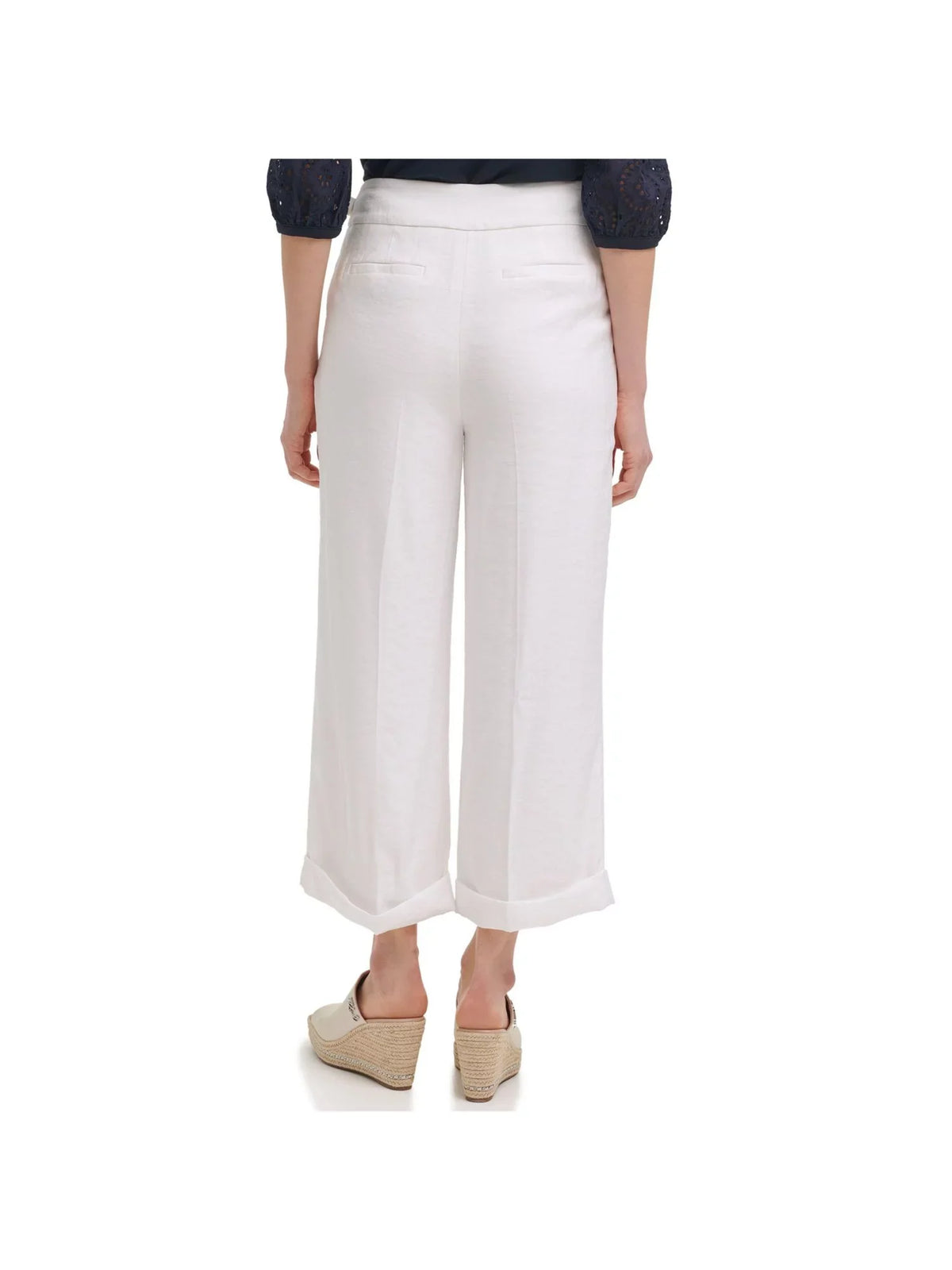To Wide Work Fastened Hook Leg French Cuffed KARL Fly Hem PARIS Wear  Pants Pocketed White LAGERFELD 10