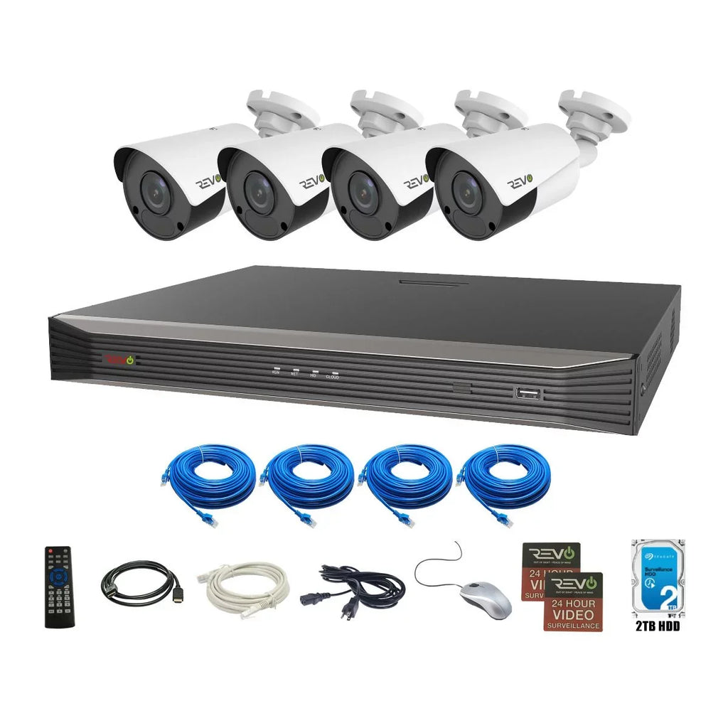 Access x HD Indoor/Outdoor 4K Via HDD Lens Cameras 4 Fixed True Smart 2TB Ultra 4K Video 8CH. Revo Phone, System, NVR PC Remote MAC Surveillance IP & Tablet, -