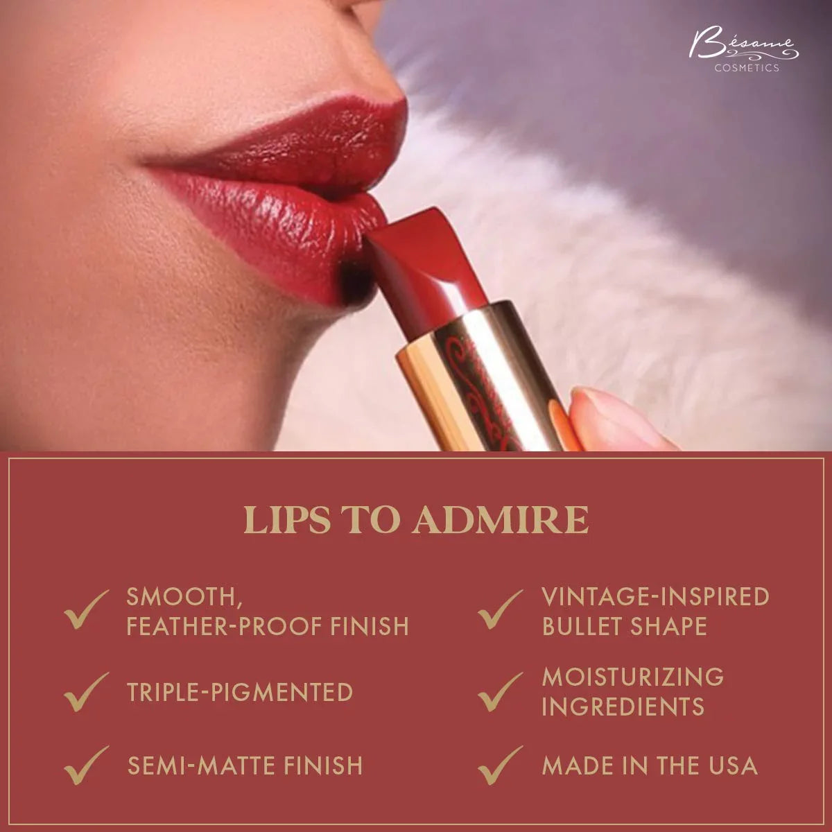 Red, Color Besame Cosmetics Noir Classic Ounce 0.8 Lipstick,