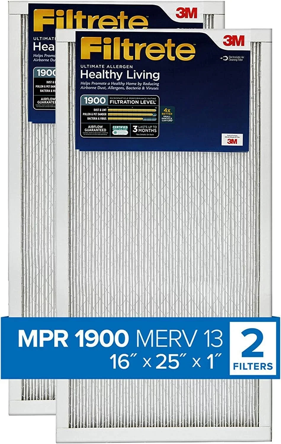 dimensions Filter Allergen, 24.72 Filtrete exact 13, x 1900 16x25x1 MERV Living Air MPR 2-Pack 15.719 x 0.78 Ultimate Healthy