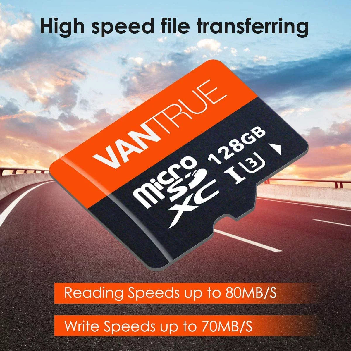 4K UHD UHS-I 10 Class MicroSDXC SD Card V30 (128GB) Vantrue U3
