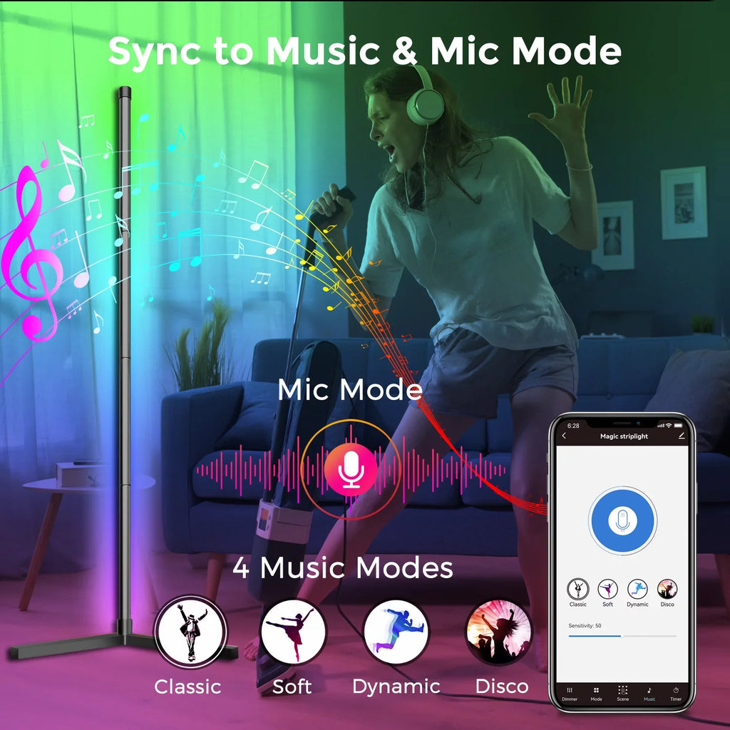 Smart Floor LED WiFi Syn Lamp, Color eco4life Dimmable, Changing, Standing Music