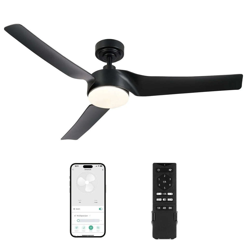 & Remote, Smart Bestco with Black Fan Dimmable Ceiling 52" Modern Light Kit