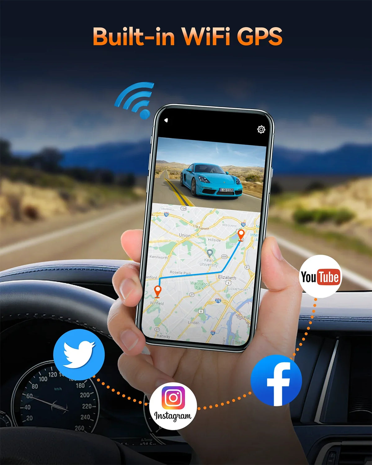 Dual Touch Rear Sensor Activated 3.16" Car Toguard Cam with Capacitor Emergency W/Motion and Front 4K WiFi Lock Dash IPS Camera GPS, Screen