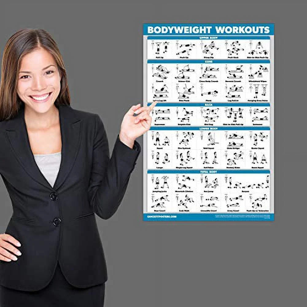 Set 27") Set Bodyweight of QuickFit 3 + - Workouts x 3 Dumbbell Pack (Laminated, 18" Poster Charts Routine - Exercises + Kettlebell Workout
