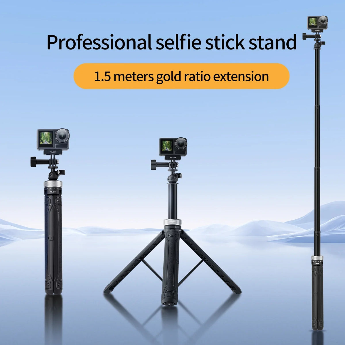 11 Hero 6 Tripod 5 Rotation For Selfie Action 9 10 Osmo Foldable 7 8 1.5M 360° 12 Stick Selfie Stick GoPro Insta360 DJI