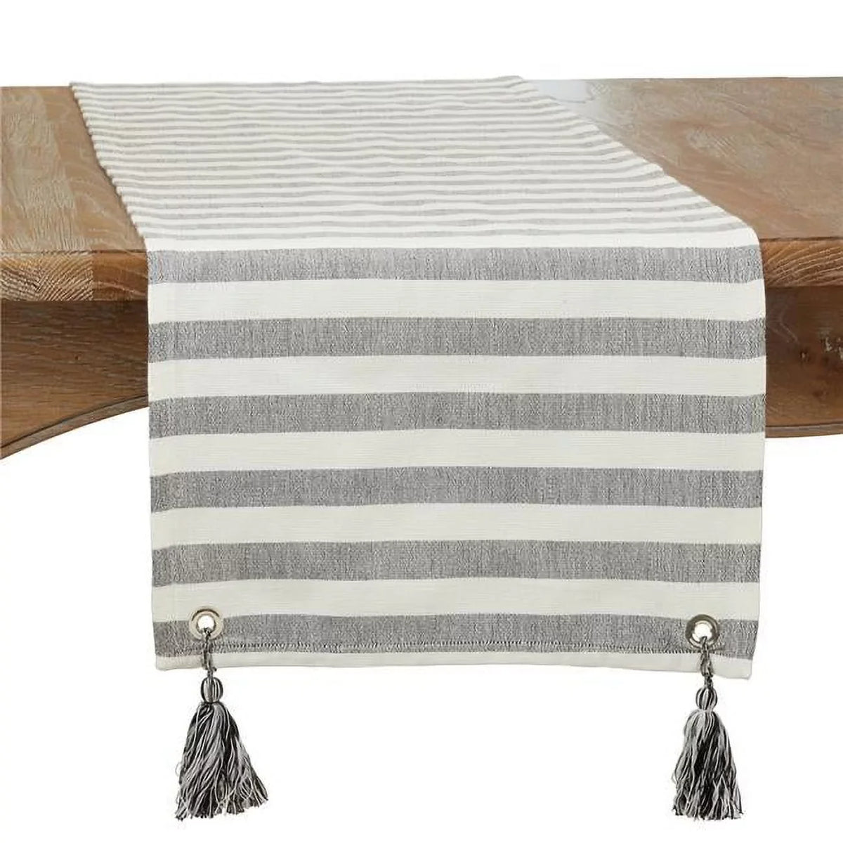 Table Runner, 72 Black 16 in. White x Tassel d & Oblong