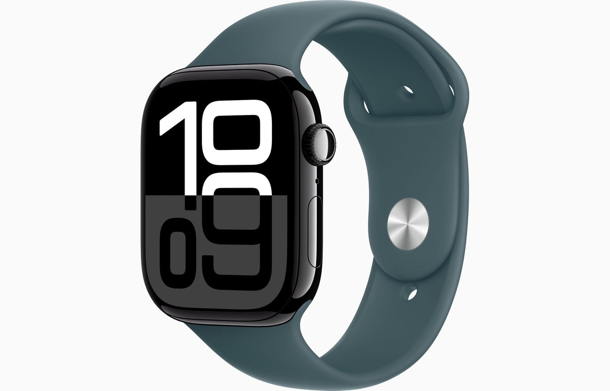 Apple Watch Series 10 [GPS + Cellular, 42mm] - Jet Black Aluminum Case with Black Sport Band, S/M (Renewed)