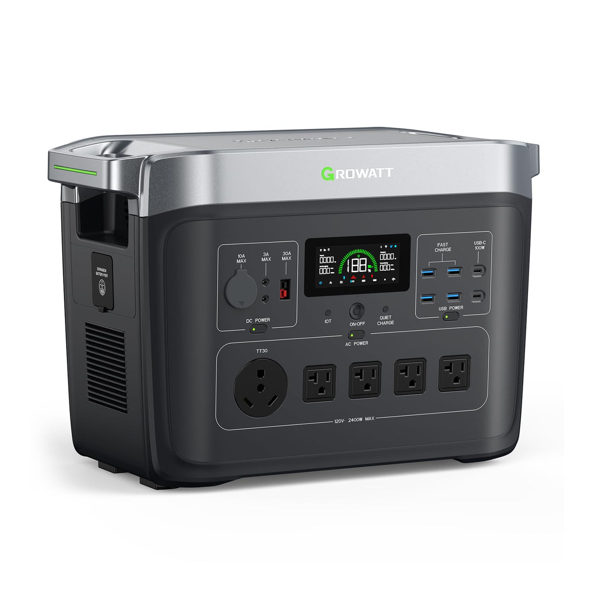 GROWATT Portable Power Station INFINITY 2000 Black Electric Solar Generator2048Wh LifePO4 Battery,2400W AC Output for Home Use, Outdoor Camping