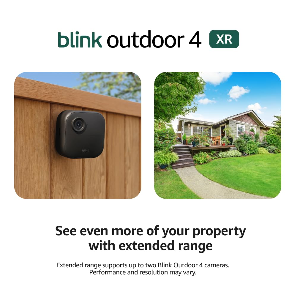 Blink Outdoor 4 XR C two-year battery wireless camera with 4x security coverage, 1000 ft open-air range or 400 ft with typical use  2 camera system