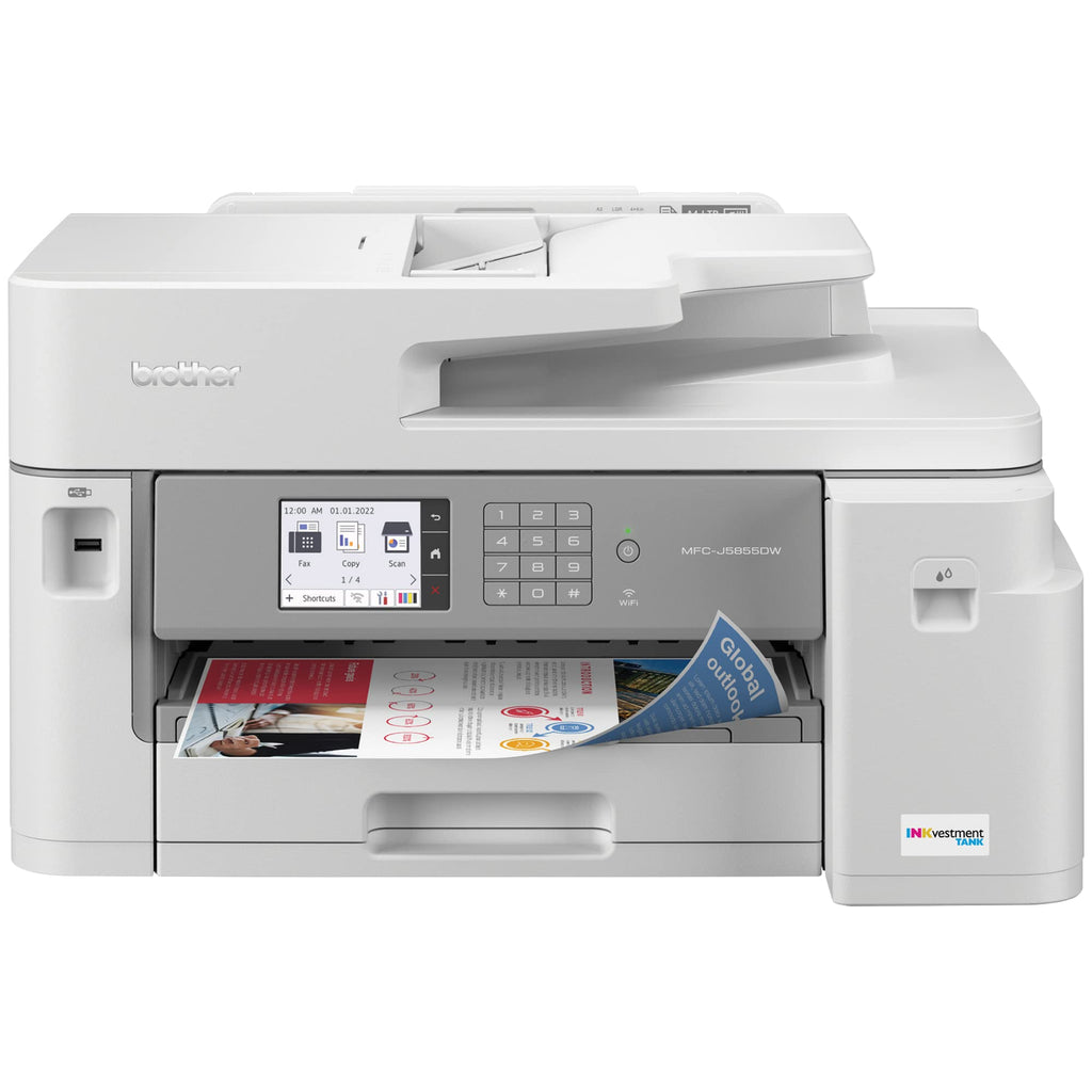 Brother MFC-J5855DW INKvestment Tank Color Inkjet All-in-One Printer with up to 1 Year of Ink in-box1 and to 11 x 17 Printing Capabilities, White