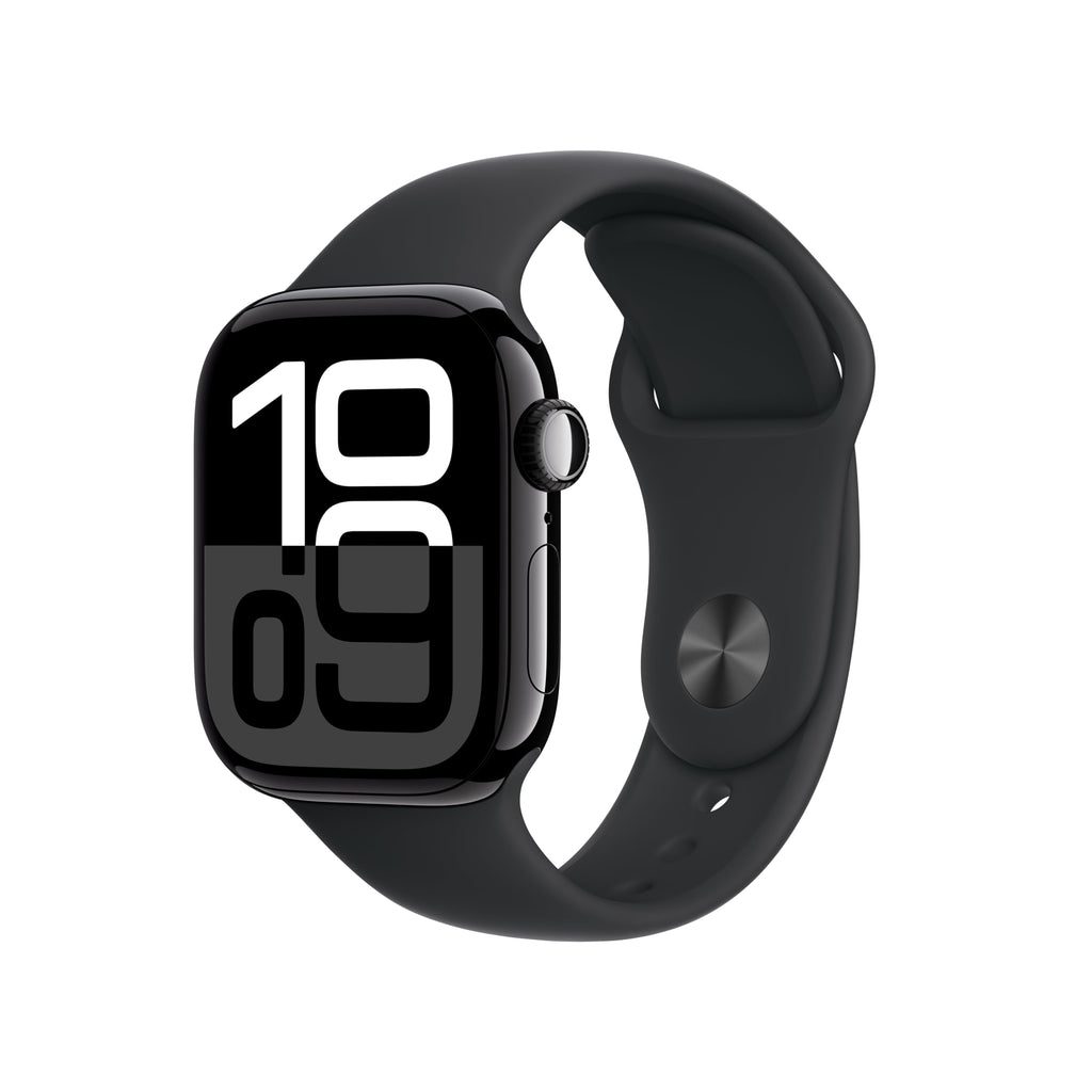 Apple Watch Series 10 [GPS 46mm case] Smartwatch with Jet Black Aluminum Case with Black Sport Band - M/L. Fitness Tracker, ECG App, Always-On Retina