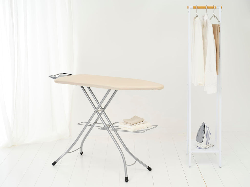 Brabantia Size C Ironing Board (49 x 18in) 7 Height Options, Adjustable Steam Iron Rest Holder & Linen Rack (Ecru) Non-Slip Feet, Anti-Collapse Child