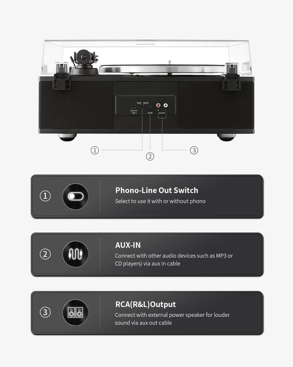 ANGELS HORN Vinyl Record Player, Bluetooth Turntable with Built in Speakers Phono Preamp, High Fidelity Turntables for Vinyl Records with Magnetic