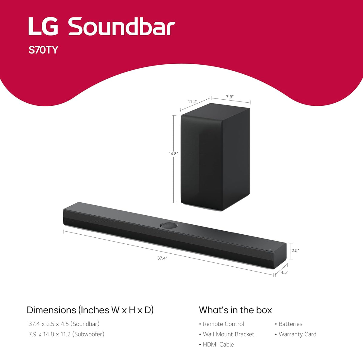 LG S70TY 3.1.1-Channel QNED TV Matching Soundbar, Dolby Atmos, Wow Orchestra, Rear Speaker Ready, Wireless Subwoofer (2024 Model)