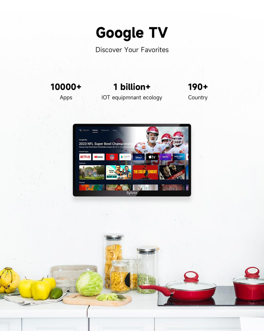 SYLVOX 15.6" Kitchen TV, 1080P FHD Under Cabinet TV with App Store, Voice Assistant, Chromecast, 12-Volt for Small Spaces, Kitchen, Bedroom, RV