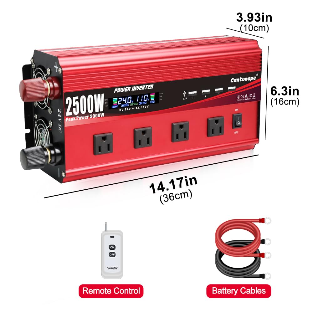 4000W Power Inverter 12V to 110V/120V DC to AC with LCD Display, Remote Controller 5 x AC Outlets and 4 x 3.1A USB Car Adapter for Car Truck Boat RV