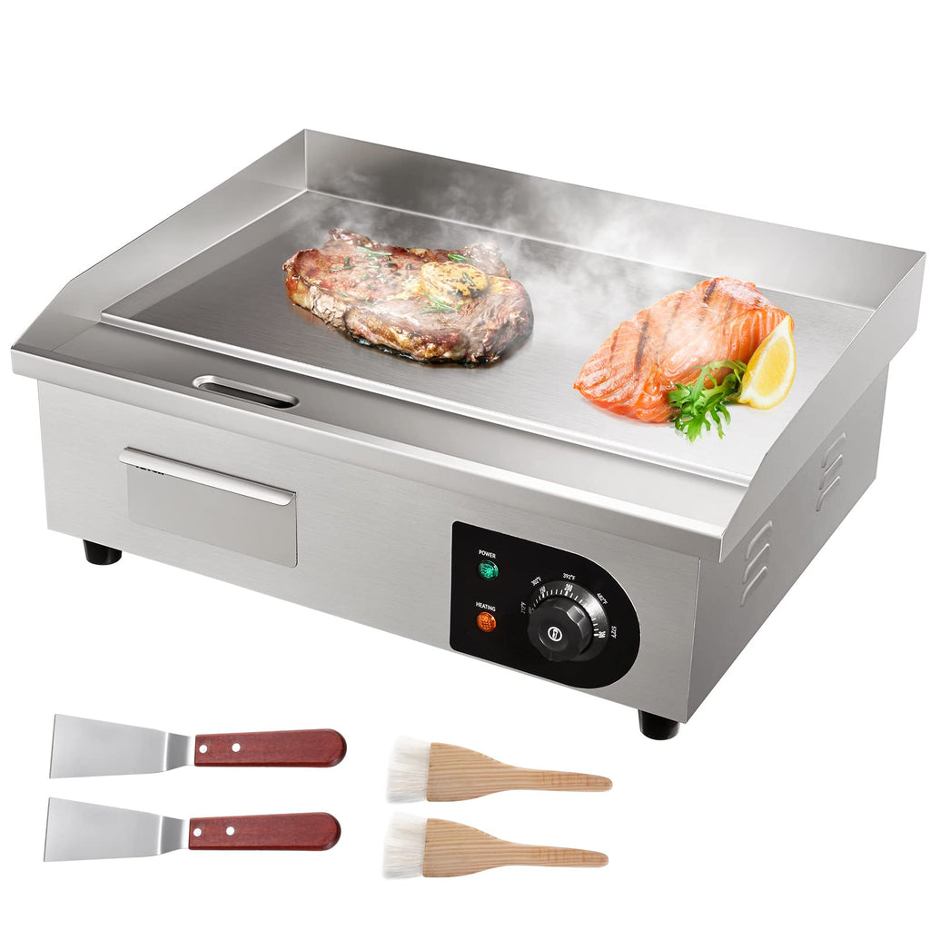 VEVOR Upgraded Commercial Electric Griddle, 2800W Stainless Steel Countertop Flat Top Grill, 26'' Griddle Grill with 2 Shovels and 2 Brushes, 122H
