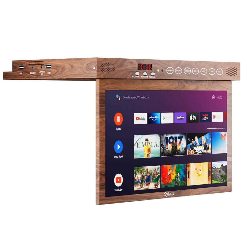 SYLVOX 15.6" Under Cabinet Smart TV C 360 Rotation, 90 Flip-Down Screen, Wireless Connectivity, Space-Saving Design for Kitchen, Bedroom, or RV.