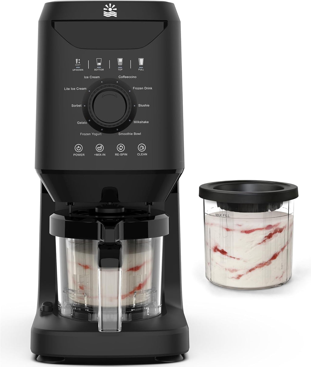 Automatic Ice Cream Maker Machine - 12-in-1 Ice Cream Maker with 2 Pint Containers & Lids, 2-5 Min Homemade Gelato, Sorbet and Frozen Yogurt Maker