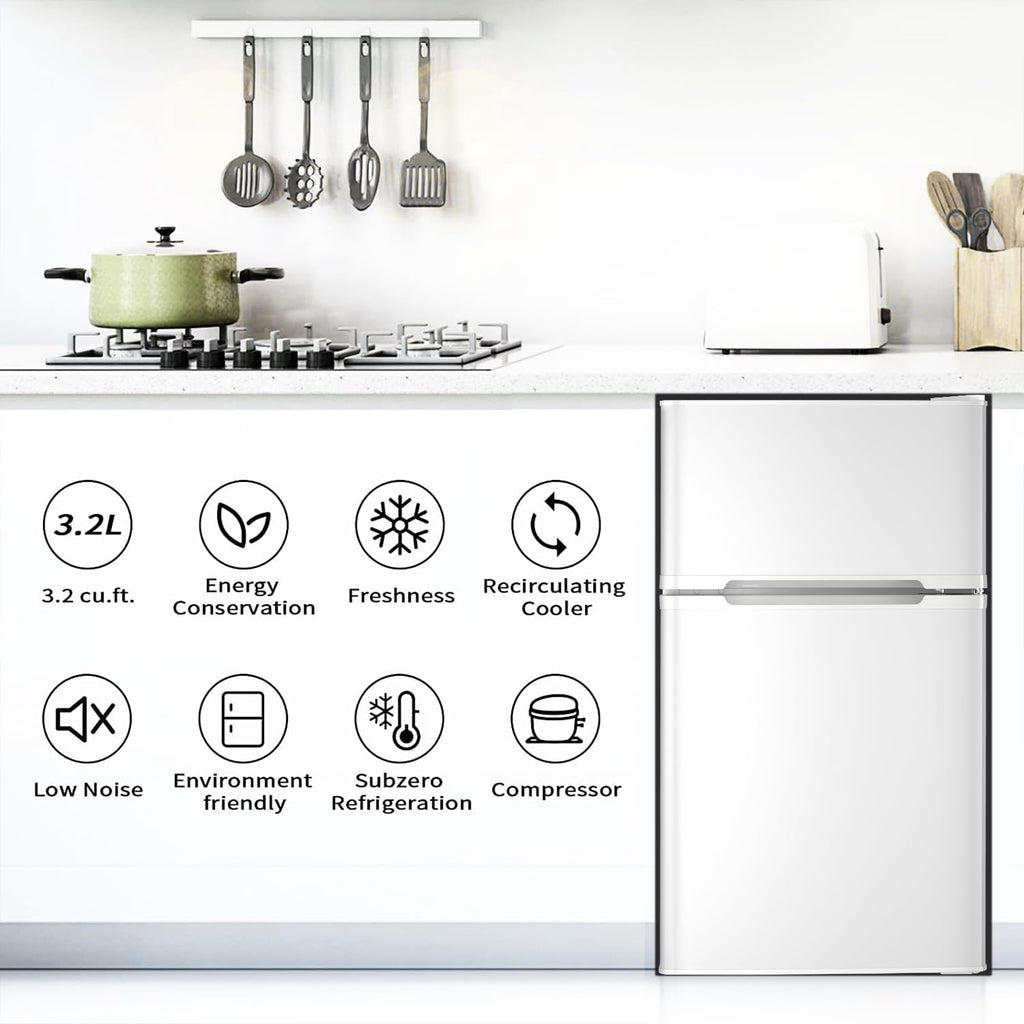 Antarctic Star Compact Refrigerator,3.2 Cu.Ft. Mini Separate Freezer Double 2-Door,Adjustable Removable Shelves for Basement,Apartment,Dorm,Office