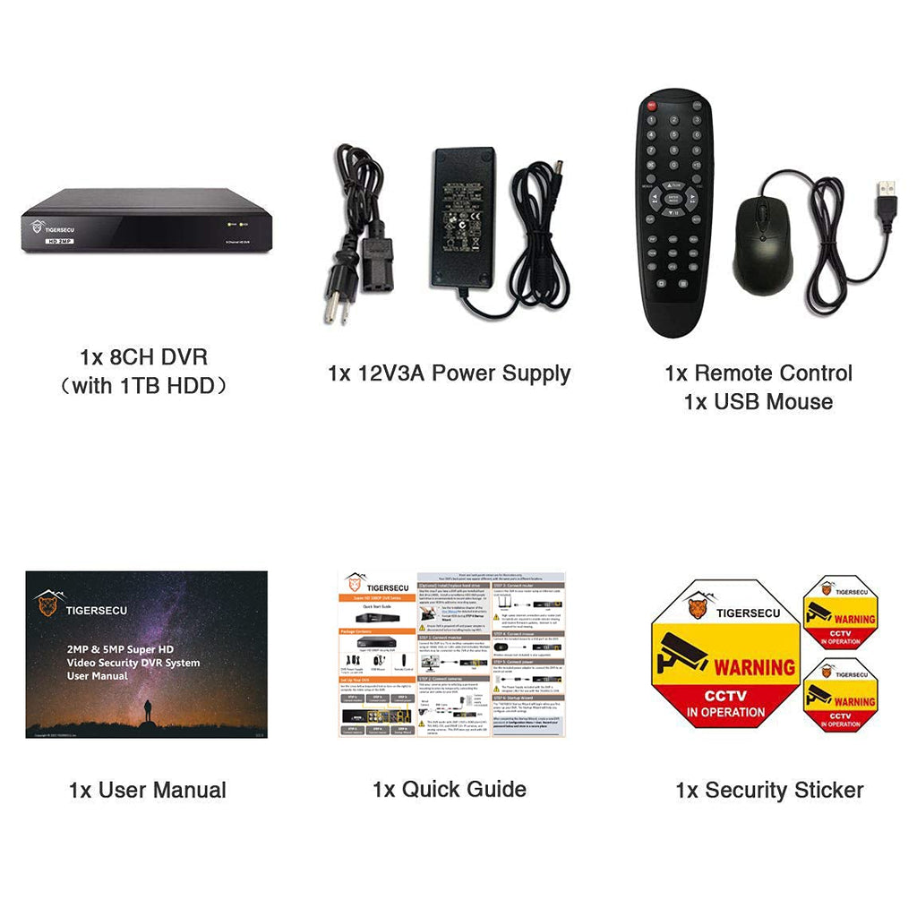 TIGERSECU Super HD 1080P 8 Channel DVR Security Recorder with 2TB Hard Drive, Hybrid 6-in-1 CCTV DVR Recorder Compatible with 2MP and 5MP TVI, AHD