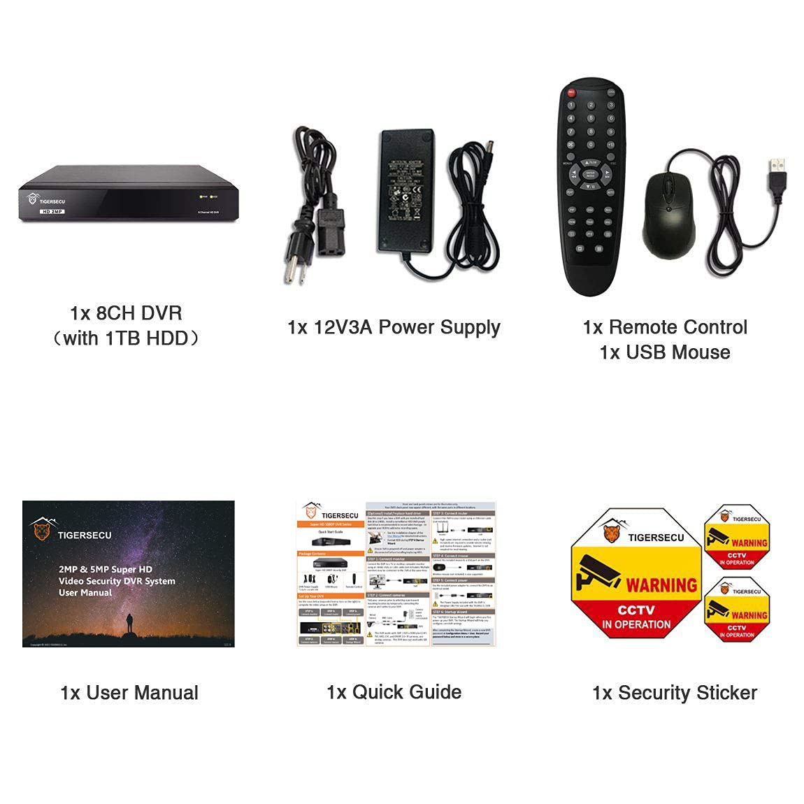 TIGERSECU Super HD 1080P 8 Channel DVR Security Recorder with 2TB Hard Drive, Hybrid 6-in-1 CCTV DVR Recorder Compatible with 2MP and 5MP TVI, AHD