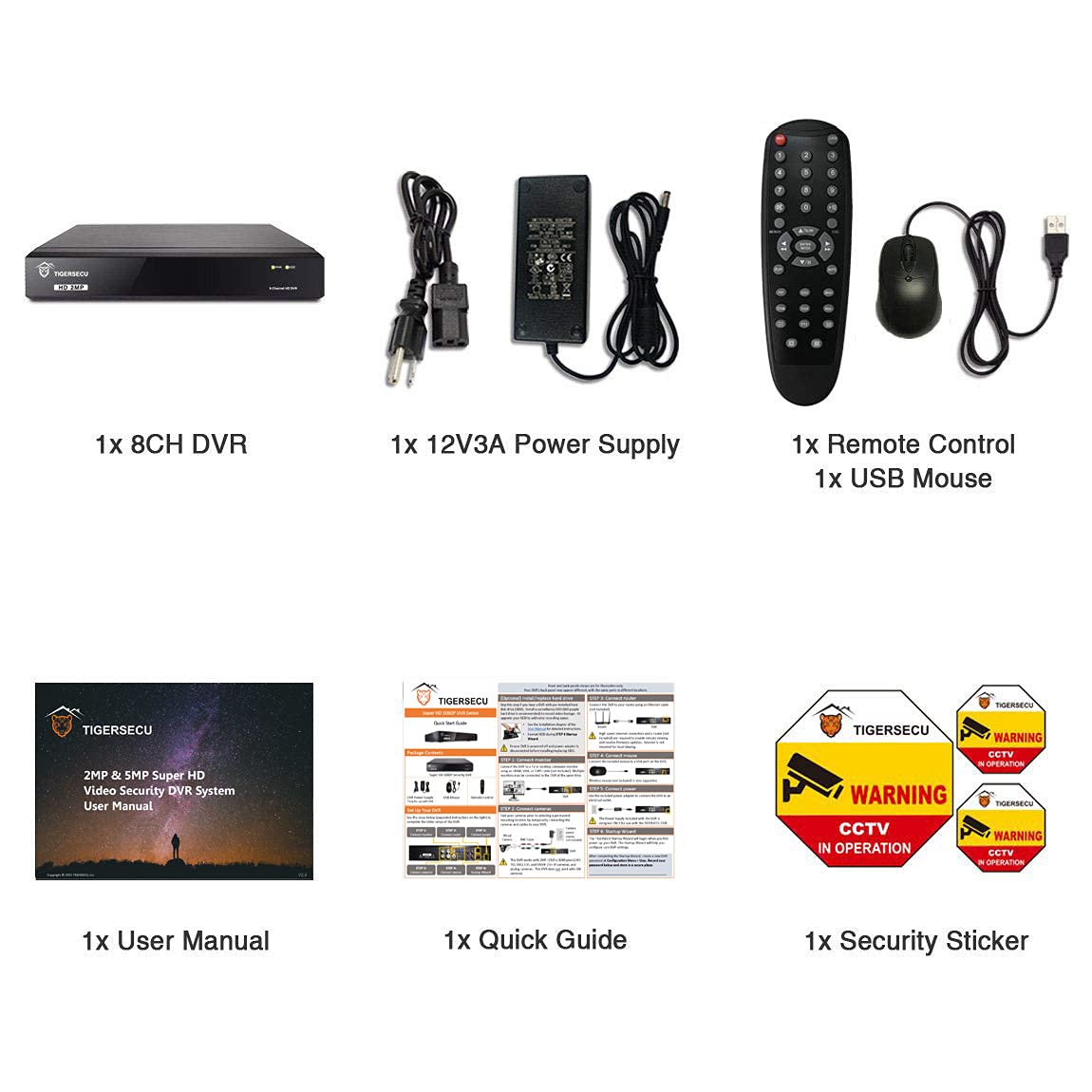 TIGERSECU Super HD 1080P 8 Channel DVR Security Recorder with 2TB Hard Drive, Hybrid 6-in-1 CCTV DVR Recorder Compatible with 2MP and 5MP TVI, AHD