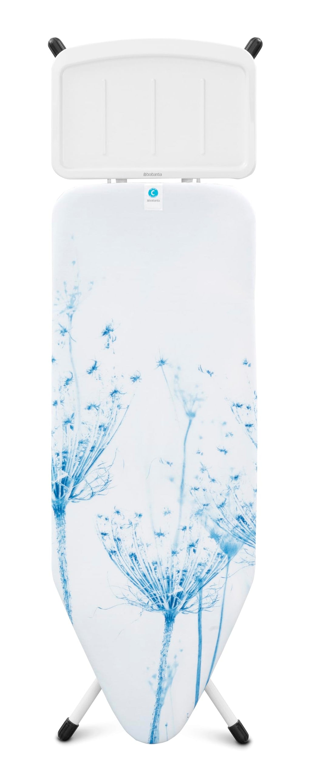Brabantia Size C Ironing Board (49 x 18in) 7 Height Options, Adjustable Steam Iron Rest Holder & Linen Rack (Ecru) Non-Slip Feet, Anti-Collapse Child