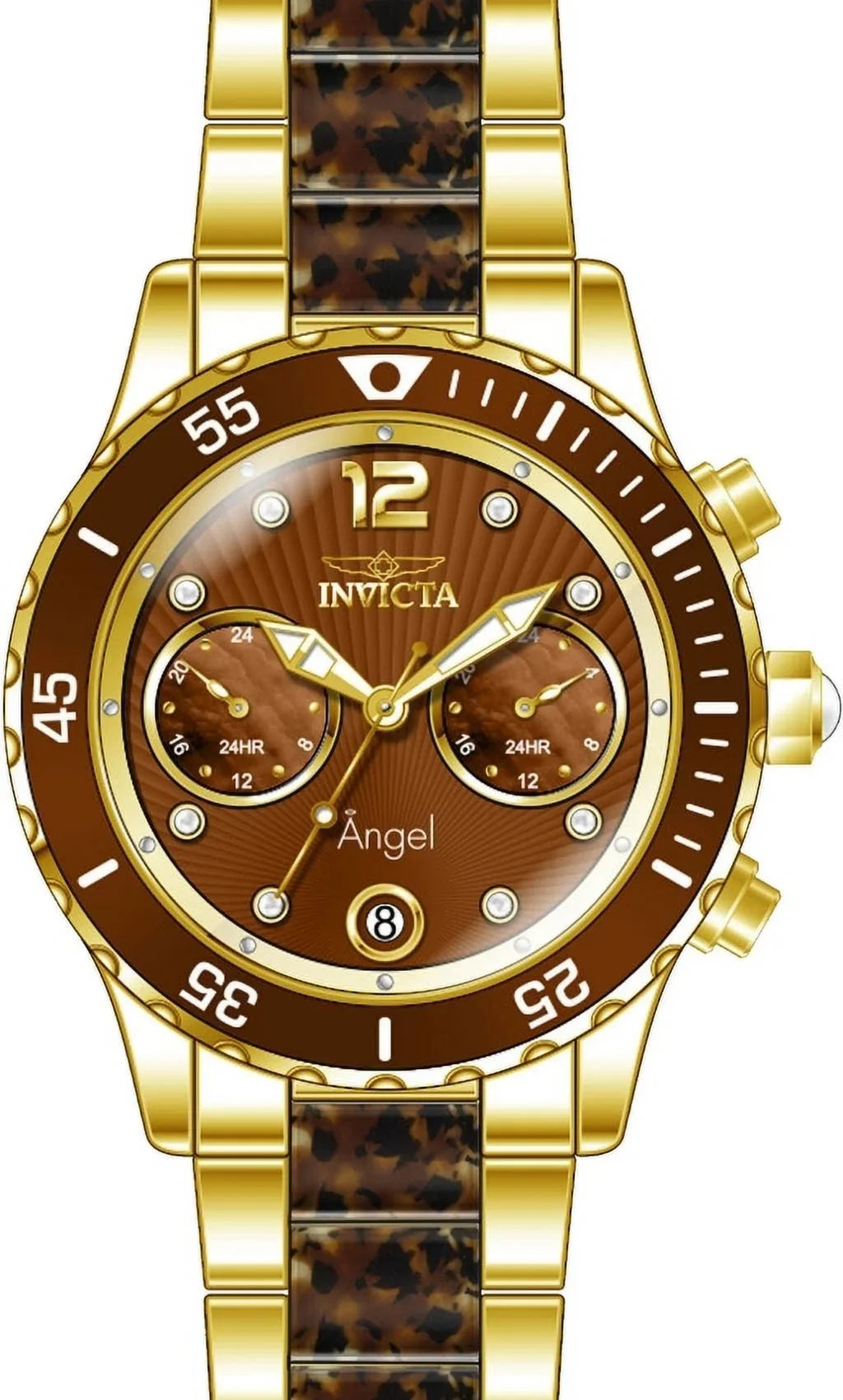 Invicta Case Women's Steel & Angel Watch Quartz Brown Bracelet 24706 Analog
