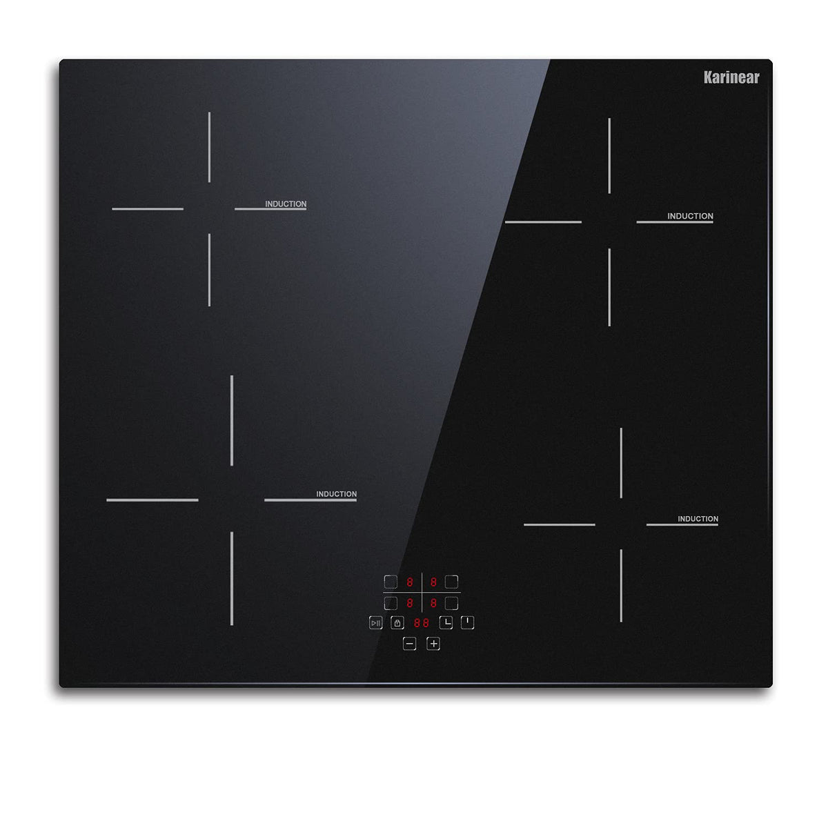 Karinear 24 Inch Induction Cooktop 4 Burner Electric Cooktop, Drop-in Induction Burner with Timer and Child Lock, Pause Function, Vitro Ceramic Glass