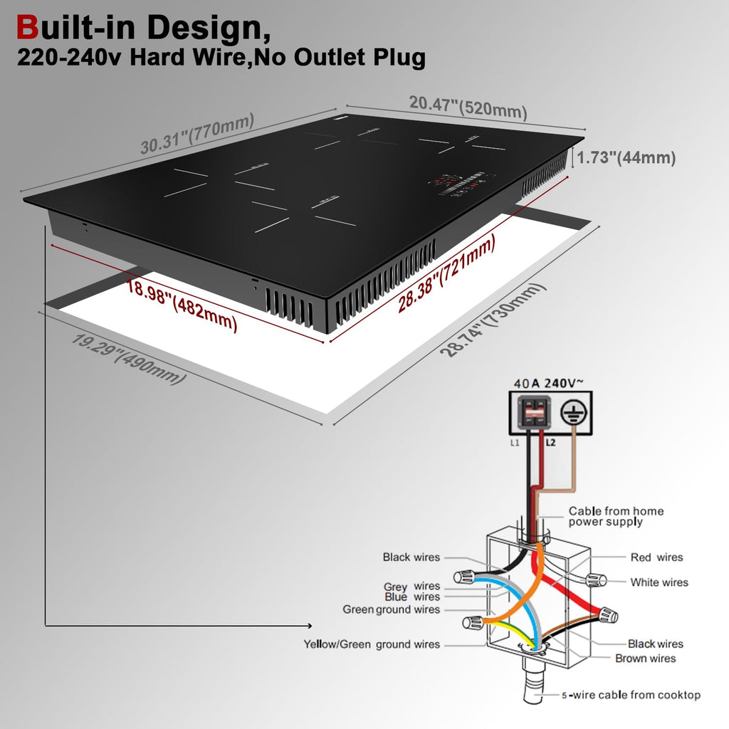 Karinear 24 Inch Induction Cooktop 3 Burners, 6800W Built-in Induction Stovetop with Flex Zone,Child Safety Lock, Timer, Boost, Slider Control Black