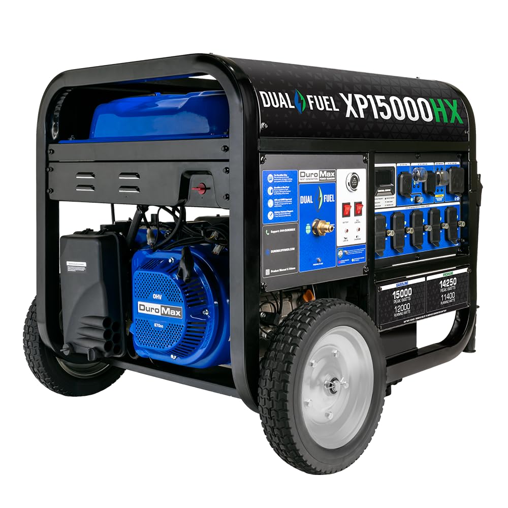 DuroMax XP13000HX 13,000-Watt Dual Fuel Portable Generator - Gas & Propane, Electric Start, Whole Home Power Backup, Transfer Switch Ready, RV &