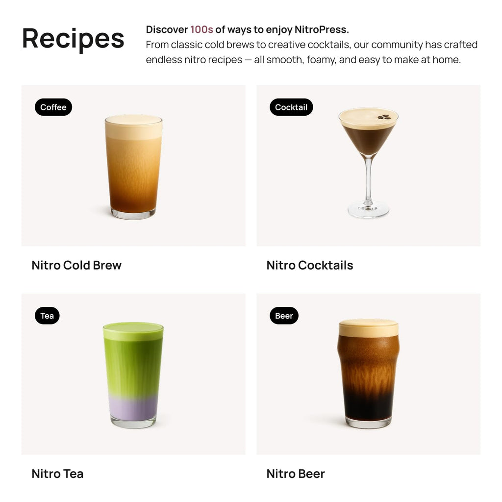 NitroPress DS C Electric Nitro Cold Brew Coffee & Cocktail Maker | Air-Powered Nitrogen Infuser for Smooth Nitro Drinks, Cocktails, Cold Brew & Tea