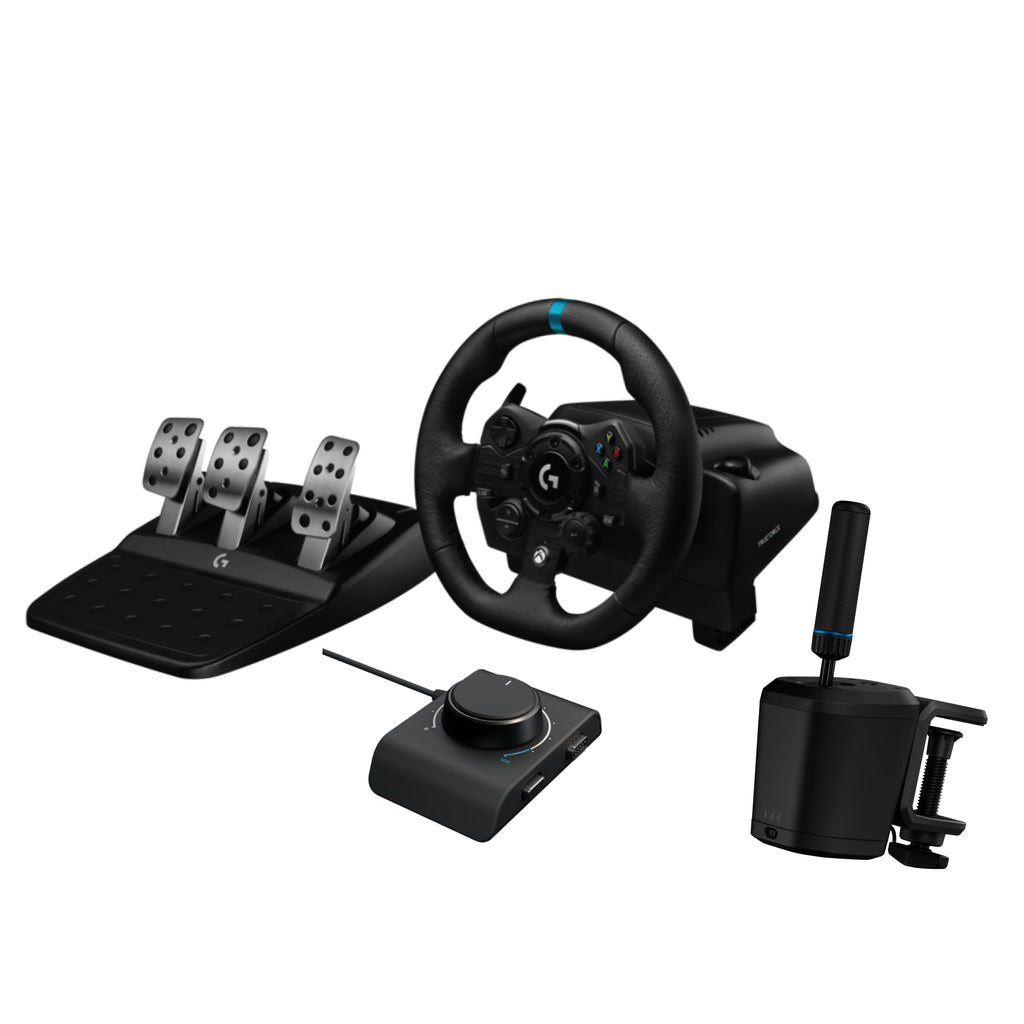 Logitech G923 Racing Wheel and Pedals, TRUEFORCE up to 1000 Hz Force Feedback, Gaming Steering Wheel PS5, PS4, PC, Mac, Genuine Leather- Black