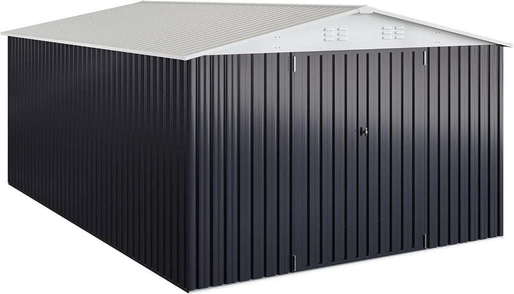 Polar Aurora 12x14 FT Outdoor Storage Shed, Garden Shed with Updated Frame Structure and Lockable Doors, Metal Tool Sheds for Backyard Garden Patio