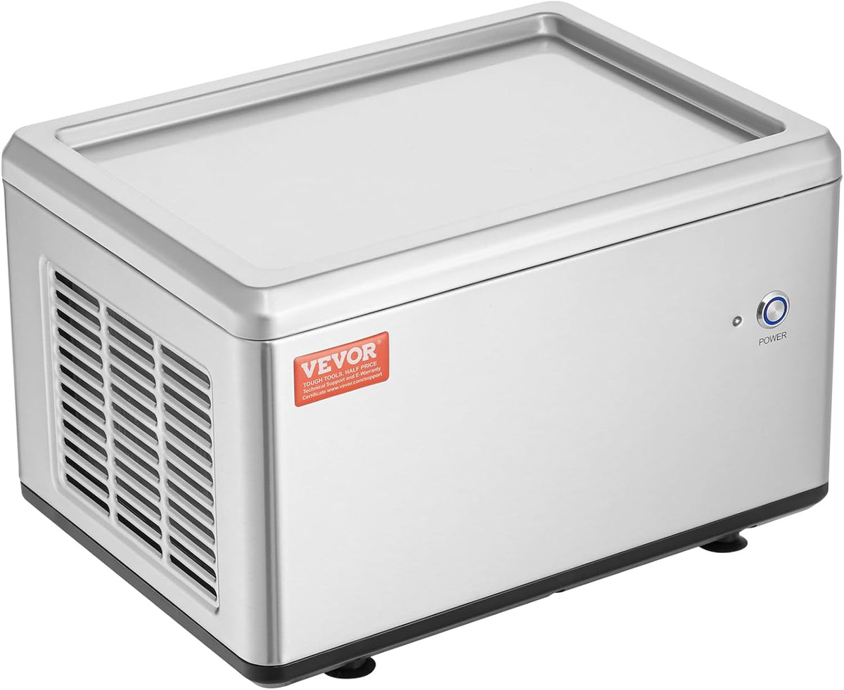 VEVOR Fried Ice Cream Machine, 12.6" x 8.5" 120W Stir-Fried Ice Cream Roll Maker with Compressor and 2 Scrapers, for Making Dessert Rolls, Frozen