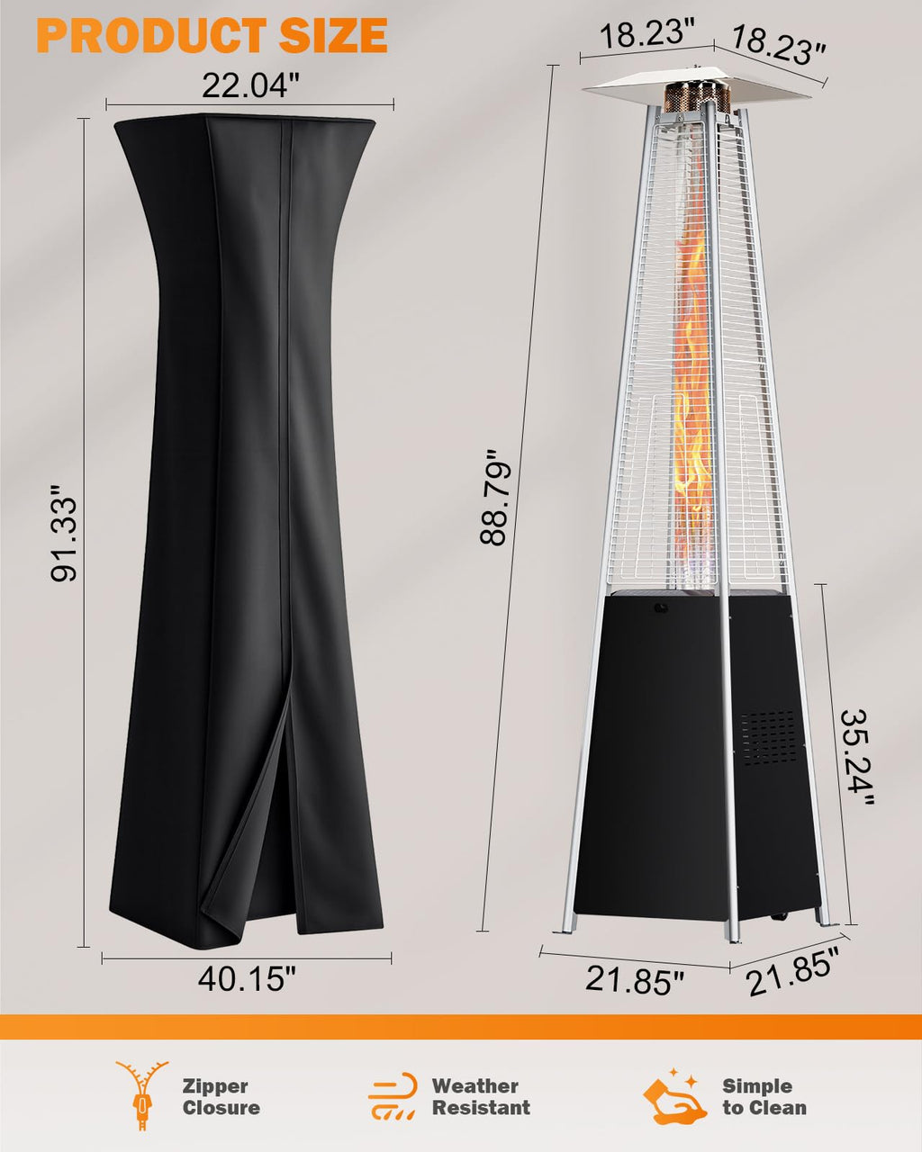 Pyramid Patio Heater, 48000 BTU Fast Heating Outdoor Heater for Large Spaces with Wheels & Weatherproof Cover, Triple Protection System for