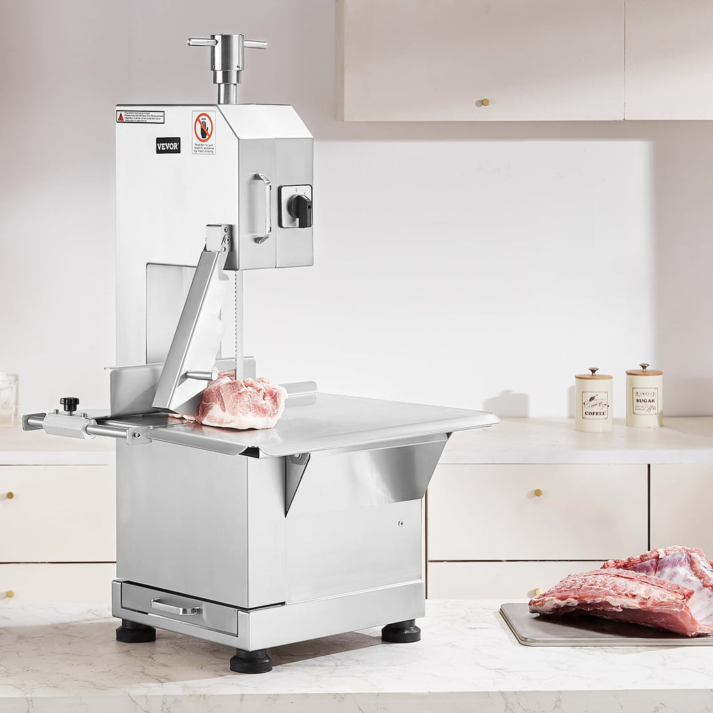 Commercial Electric Meat Bandsaw, 1500W Stainless Steel Countertop Bone Sawing Machine, Workbeach 19.3" x 15", 0.16-7.9 Inch Cutting Thickness