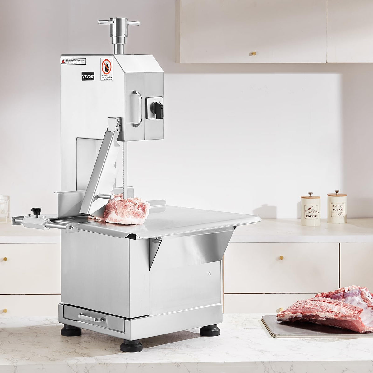 Commercial Electric Meat Bandsaw, 1500W Stainless Steel Countertop Bone Sawing Machine, Workbeach 19.3" x 15", 0.16-7.9 Inch Cutting Thickness