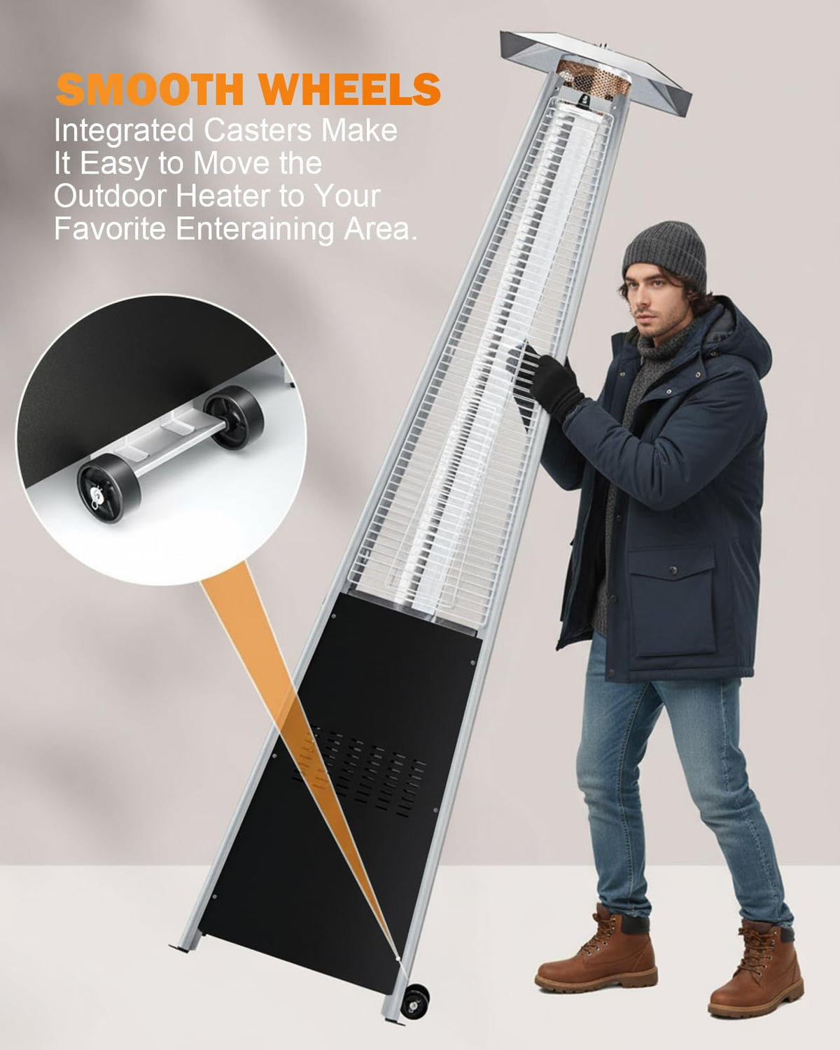 Pyramid Patio Heater, 48000 BTU Fast Heating Outdoor Heater for Large Spaces with Wheels & Weatherproof Cover, Triple Protection System for