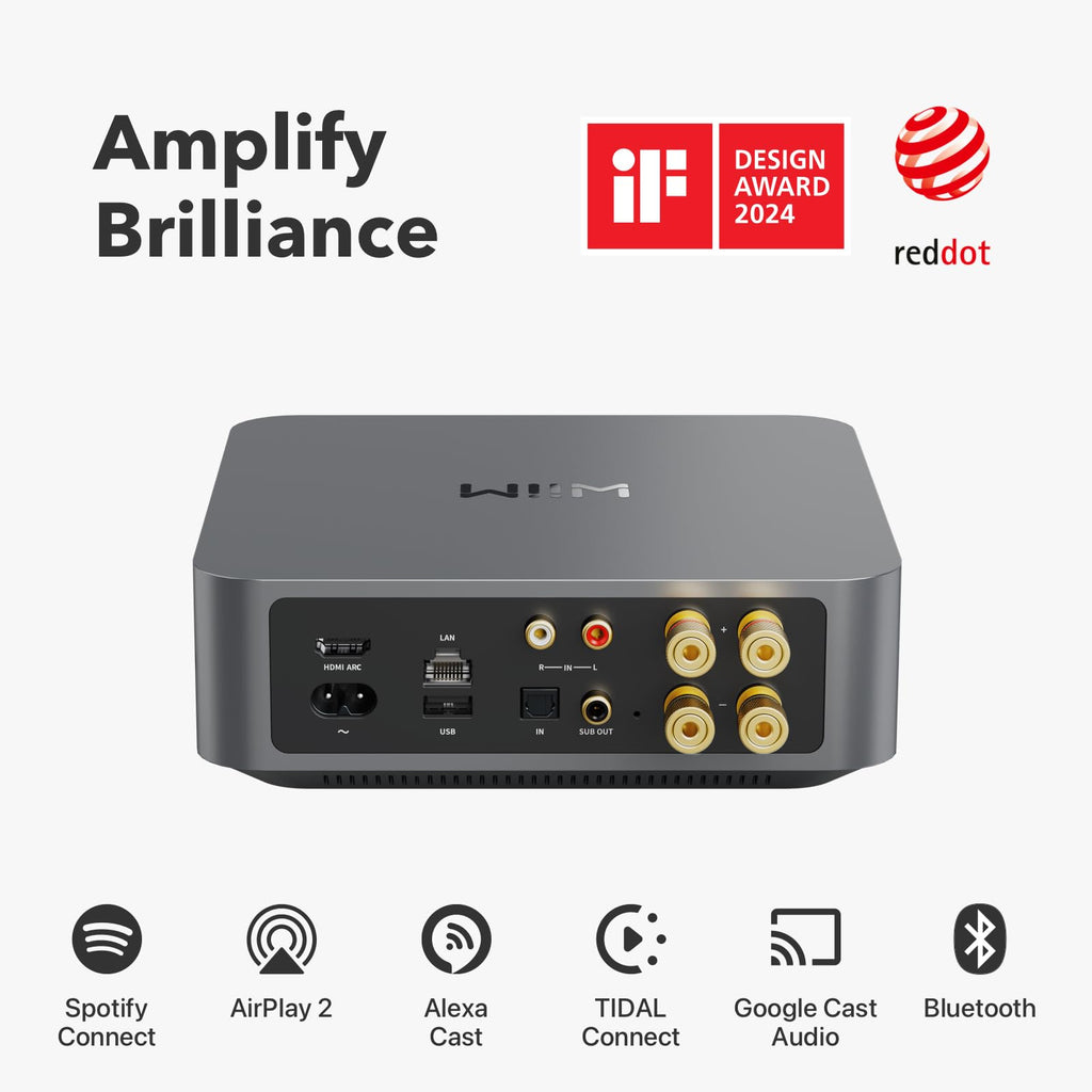 WiiM Amp: Multiroom Streaming Amplifier | Compatible with AirPlay, Google Cast, Alexa | HDMI, Voice Control | Stream from Spotify, Amazon Music