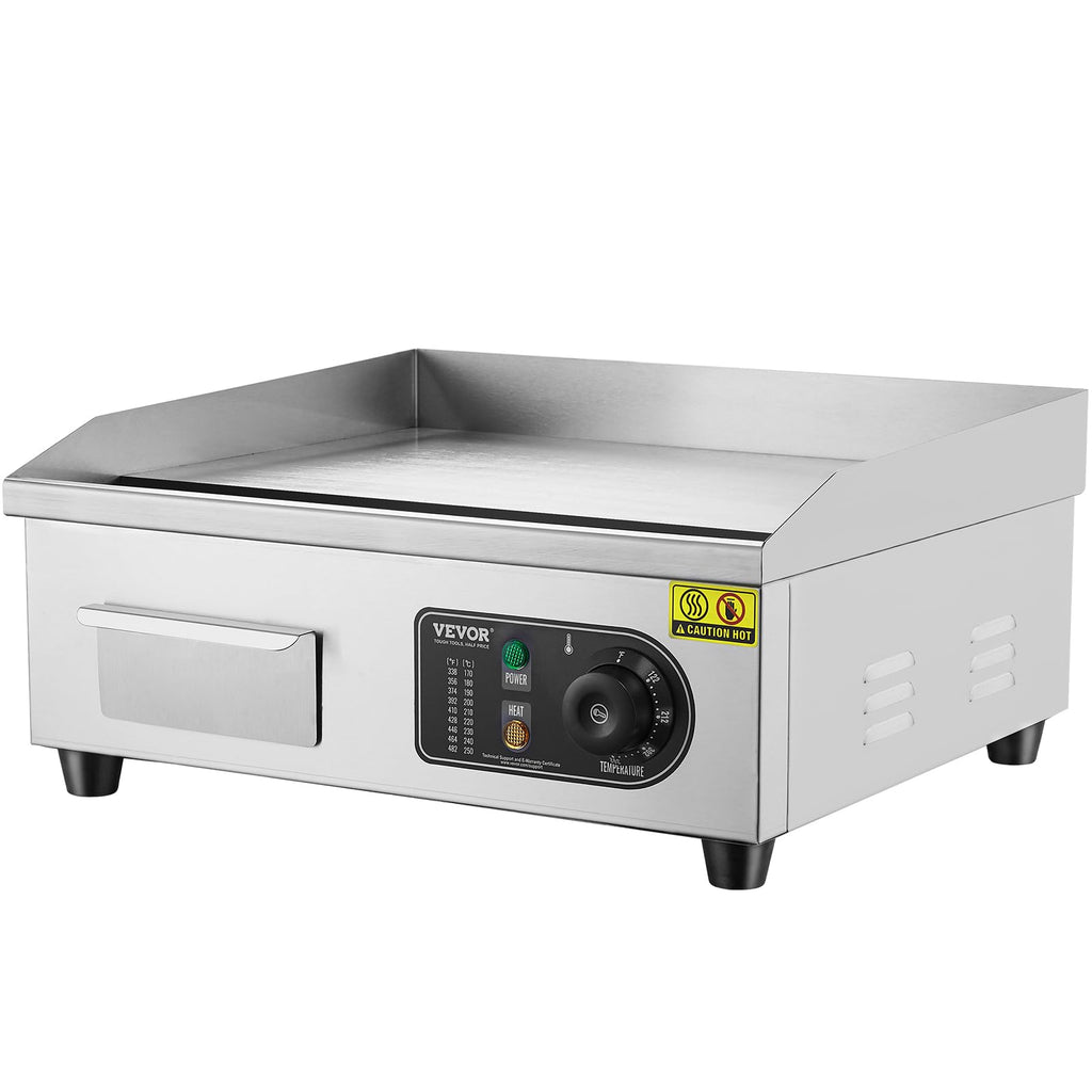 VEVOR Upgraded Commercial Electric Griddle, 2800W Stainless Steel Countertop Flat Top Grill, 26'' Griddle Grill with 2 Shovels and 2 Brushes, 122H