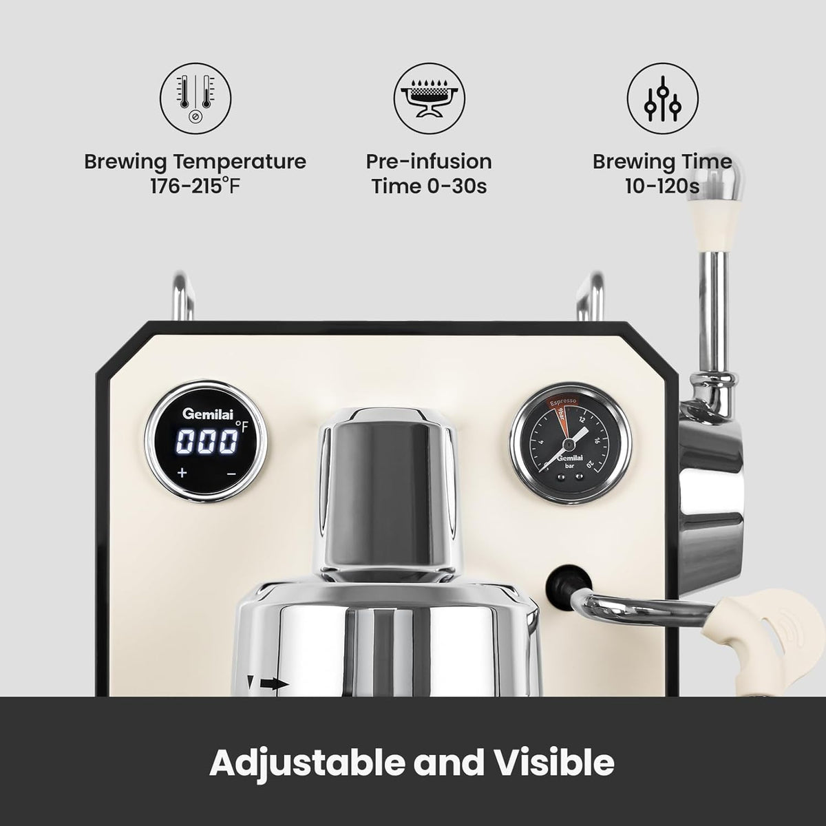 Owl Espresso Machine, 15 Bar Professional Semi-Automatic Espresso Maker with Milk Frother Steam Wand, 57oz Removable Water Tank, Dual Display, for
