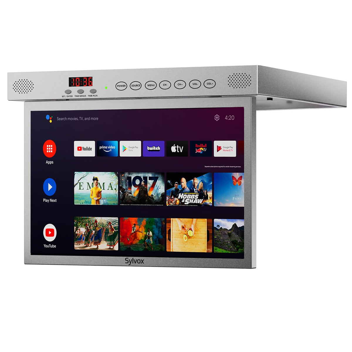 SYLVOX 15.6" Under Cabinet Smart TV C 360 Rotation, 90 Flip-Down Screen, Wireless Connectivity, Space-Saving Design for Kitchen, Bedroom, or RV.