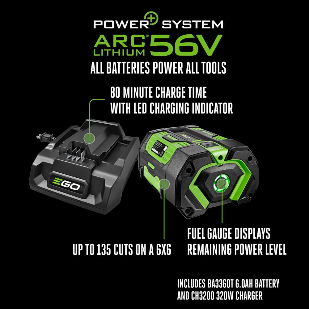 EGO POWER+ Chain Saw, 12" Battery Powered Chainsaw, Electric Cordless, Includes 56V 2.5Ah Battery and Charger - CS1201